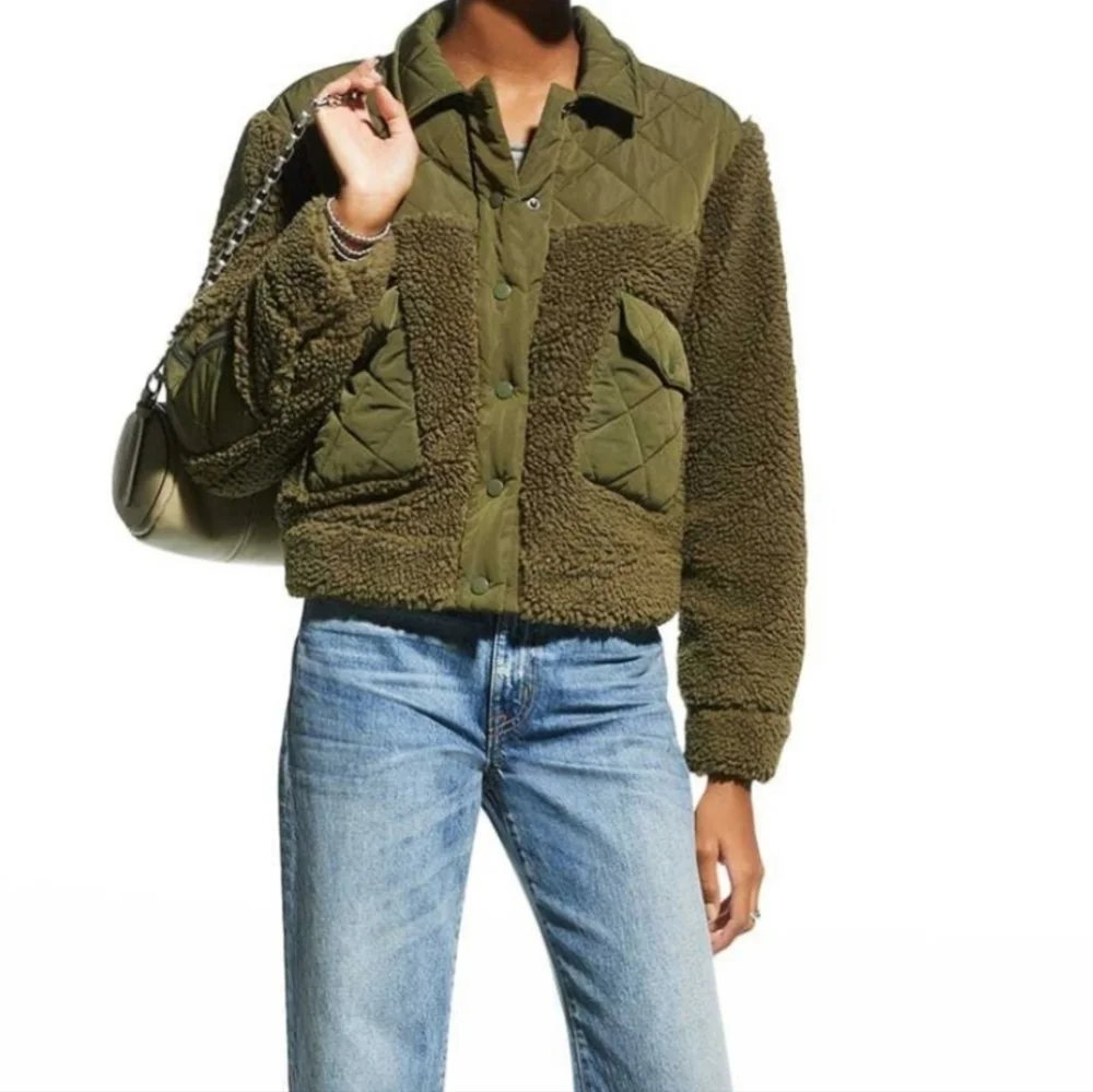 Rails Peyton Quilted Fleece Jacket Olive Green Sherpa Jacket Sz Small - Picture 9 of 16